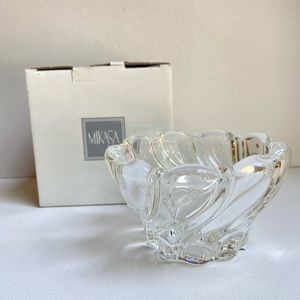 Mikasa Peppermint Clear swirled glass votive candleholder Germany with box